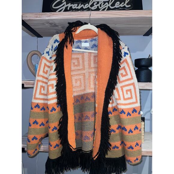 MOTHER || The Belted Fringe Alpaca Cardigan Orange Multicolor Size S MSR… - Picture 3 of 8